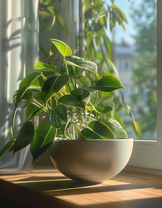 Sunlit Houseplant on a Windowsill